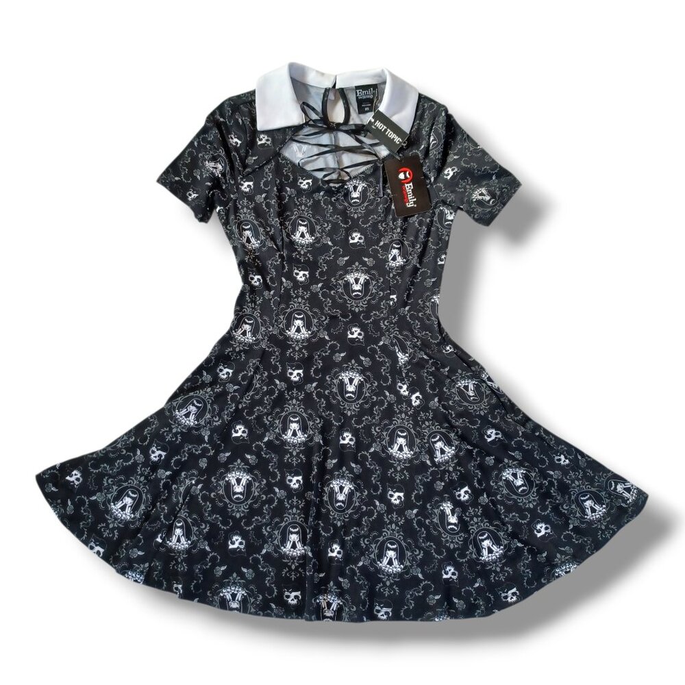 Emily The Strange Dress Hot Topic Black Gothic Lace Up Collar Junior Size XS